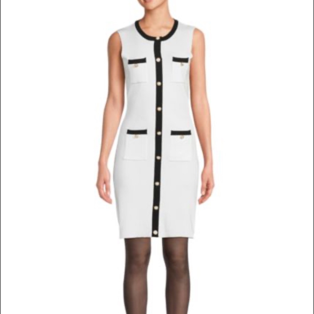Saks Fifth Avenue Cream Sheath‎ Mini Dress Sleeveless Scoop Neck